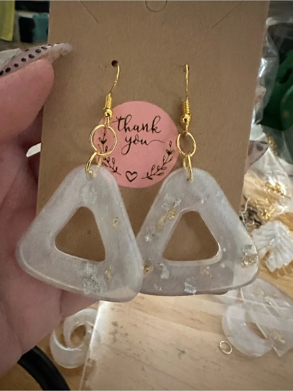 Handmade Sparkle Triangle Dangle Earrings - Gold Hardware - Unbranded